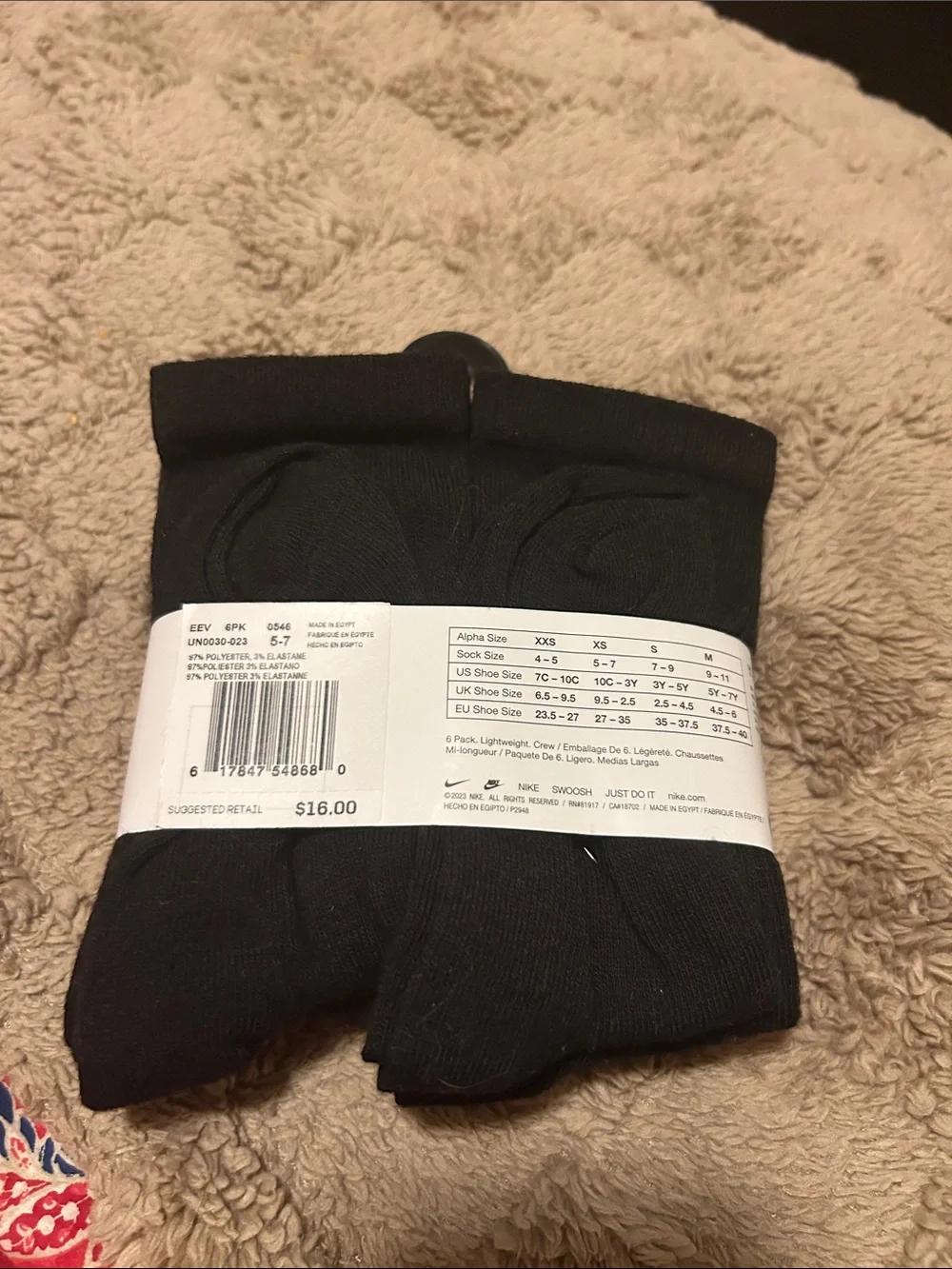 Nike Black Crew Athletic Socks with White Swoosh - 6 Pack